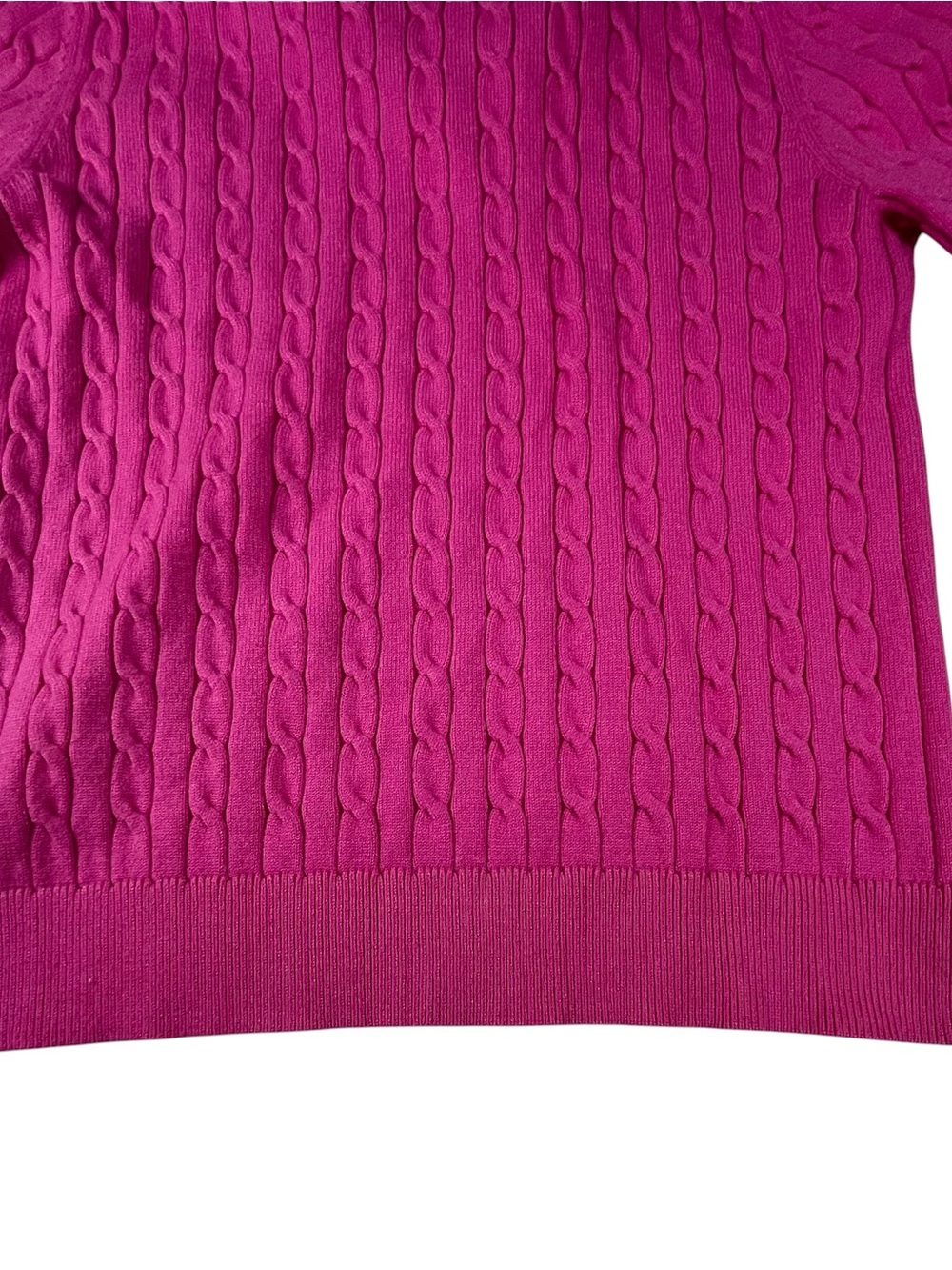 Women’s Short-Sleeve Cable Polo Sweater in Hot Pink L - sku 147 - Picture 8 of 10